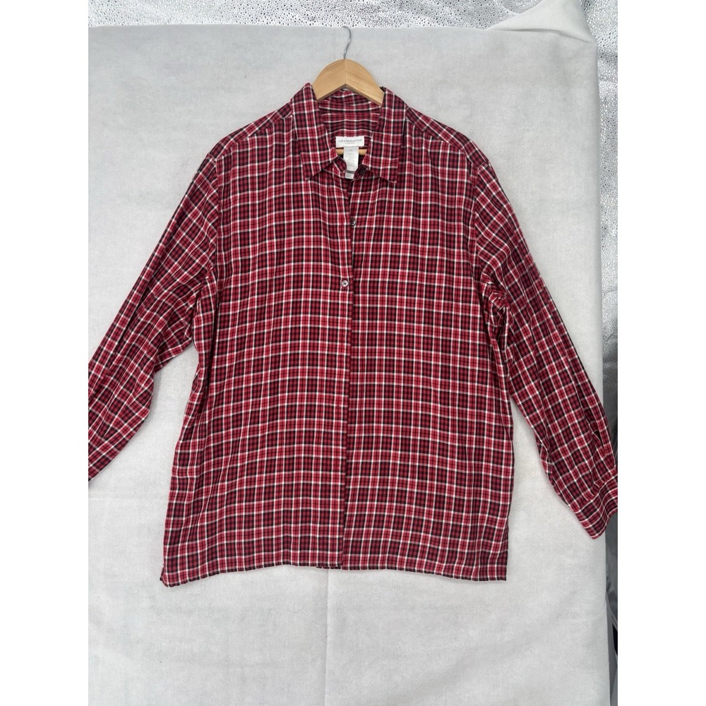 Liz Claiborne Sport Red Plaid Button Up Shirt Sz XL Long Sleeve Academia Casual